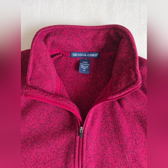 Devon & Jones Raspberry Red Quarter-Zip Fleece Pullover Sweater S Small - Picture 5 of 11